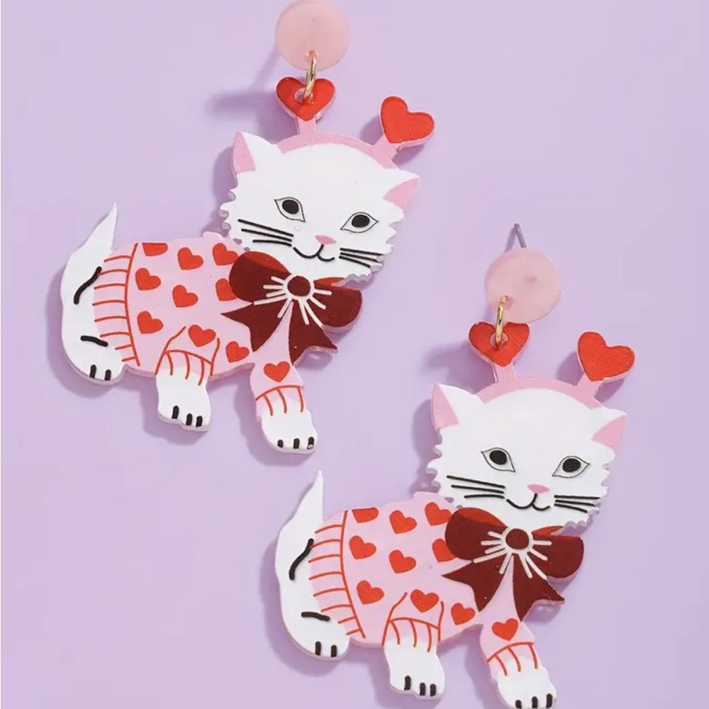 White Red Heart Valentine Cat - Picture 1 of 3